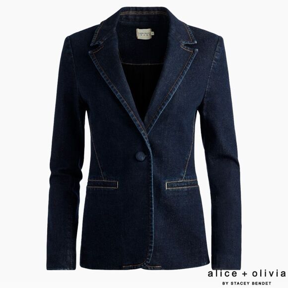 Alice + Olivia **NWT** Macey Dark Rinse Denim Fitted Blazer - Picture 9 of 16